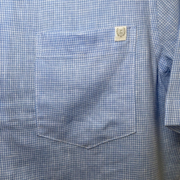 Chaps light blue and white houndstooth button down linen blend shirt sz M - Picture 2 of 6